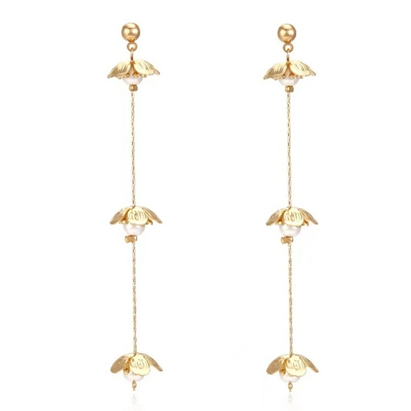2/$25 Petal Pearl Linear Drop Earrings - Picture 1 of 4